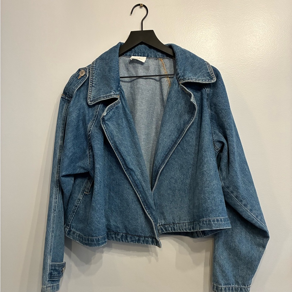 Bobbles and Lace Blue Denim Jean Jacket, Size Medium